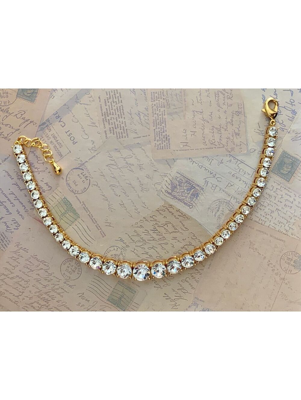 Vintage Sparkling Gold Tennis Bracelet with Clear Crystals - Elegant Jewelry